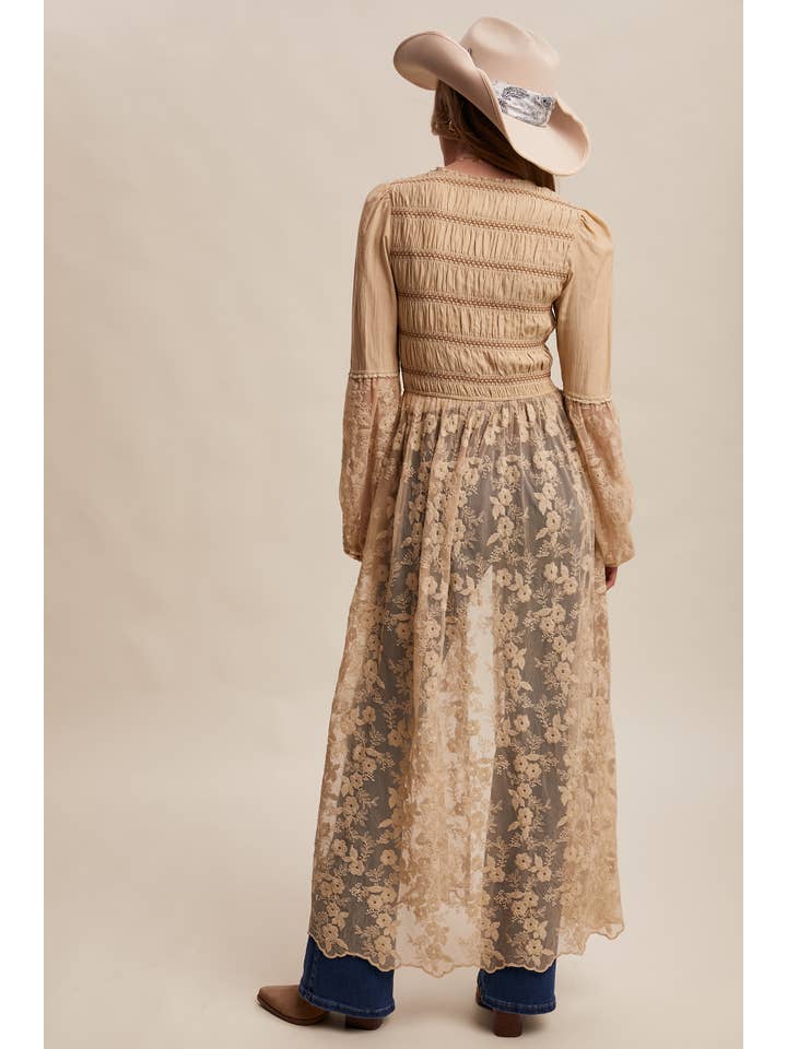 Listicle - Wholesale Kimono - Women's - Lace-Up Embroidered Maxi Kimono LJ02618