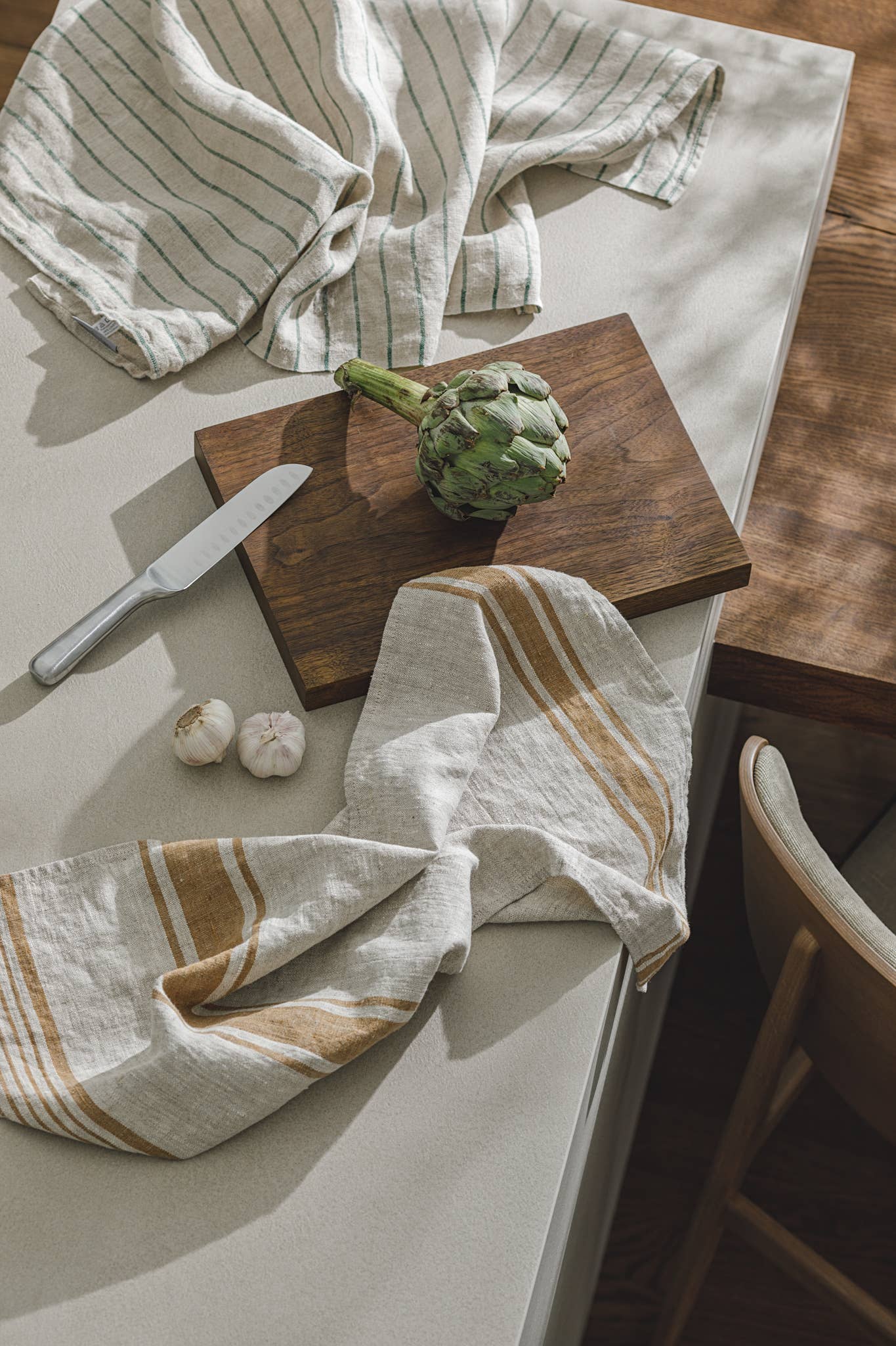 dodesign – Engroshandel Viskestykke – Linned viskestykke med sandfarvede striber2