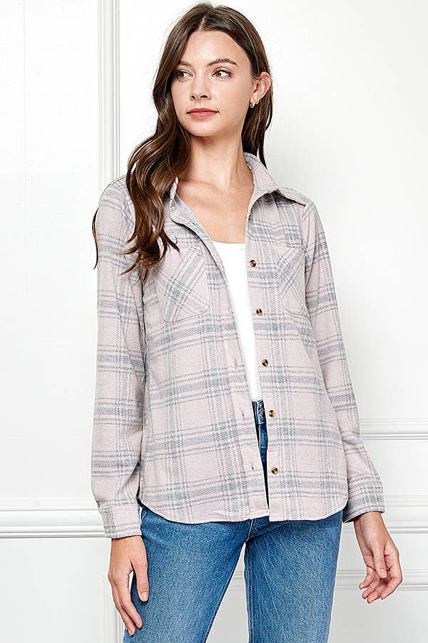 Veracci - Wholesale Button Down Shirt - Women's - Stretch button Up Women Plaid Sweater Shirt42