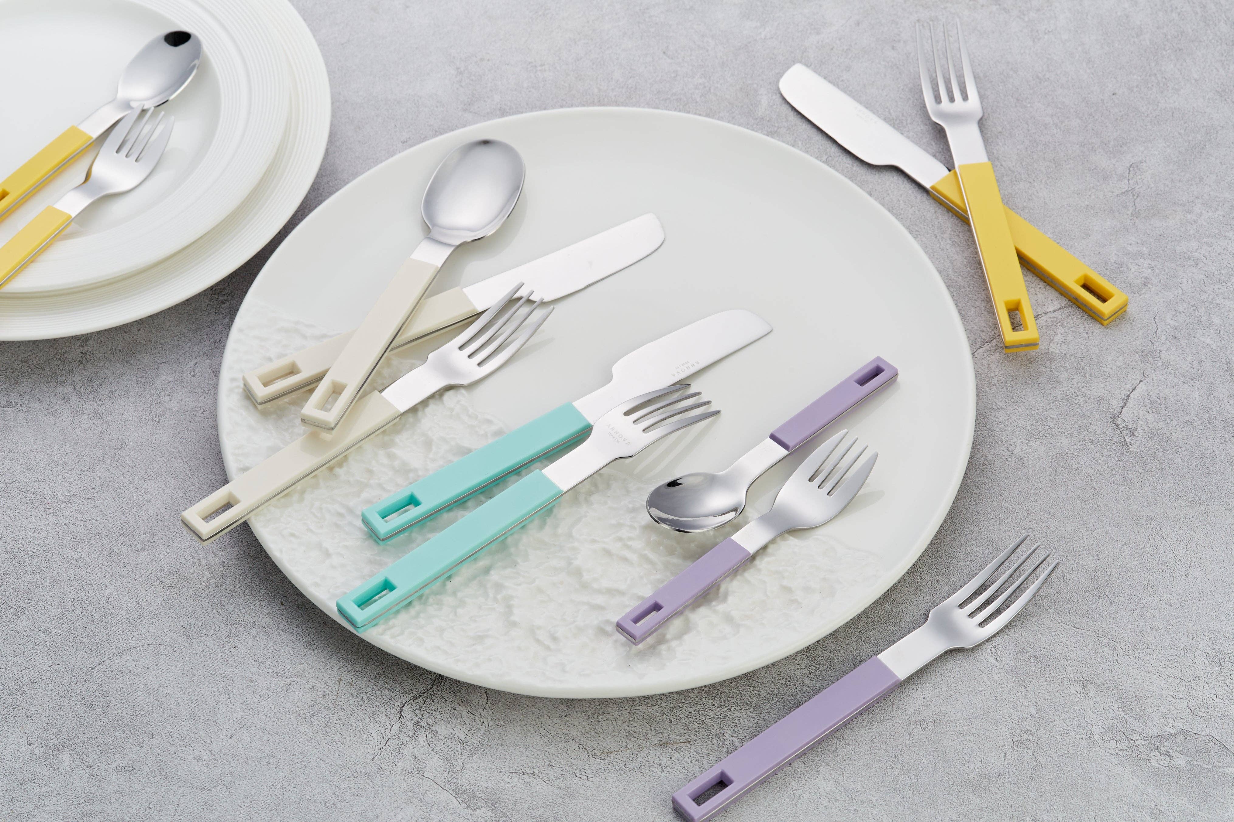 ANNOVA - Wholesale Flatware Set - ANNOVA Block Handle Silverware Set 20 Pieces Color Modern Style Flatware54