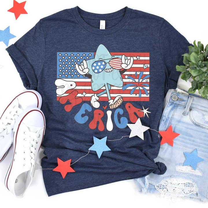 America Retro Star DTF Heat Transfer for wholesale by Trendy Transfers