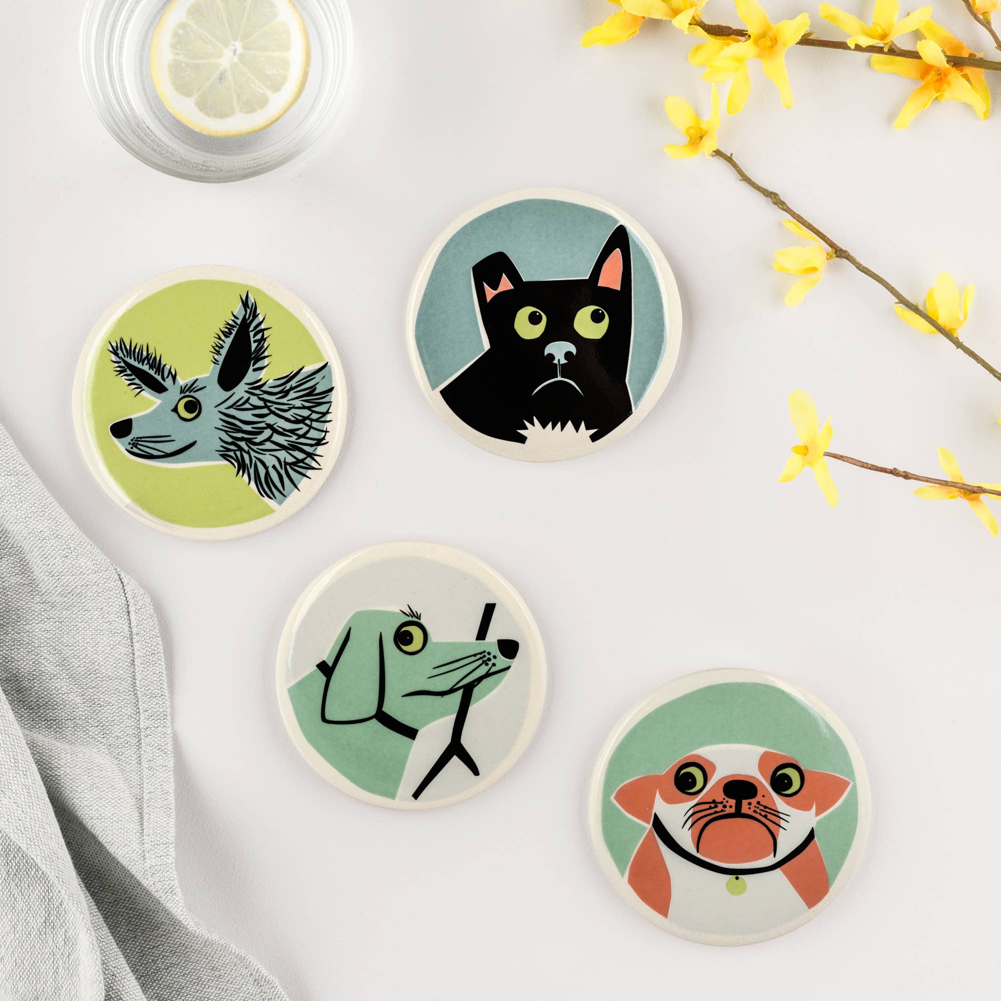 Hannah Turner Ltd - Wholesale Coasters - Handmade Ceramic Dog Coasters box set of 41