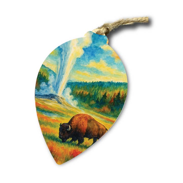 Wooden Bison & Geyser Puzzle Ornament – National Park Gift for wholesale by The Product Barn