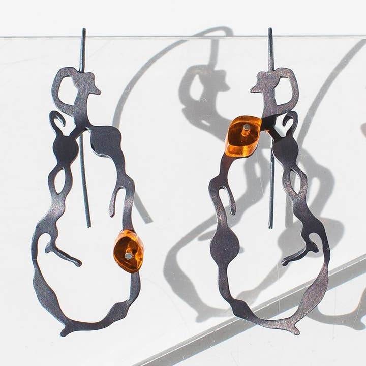 Chandelier Seaweed Earrings in Oxidized Silver for wholesale by Denisa Piatti Jewellery