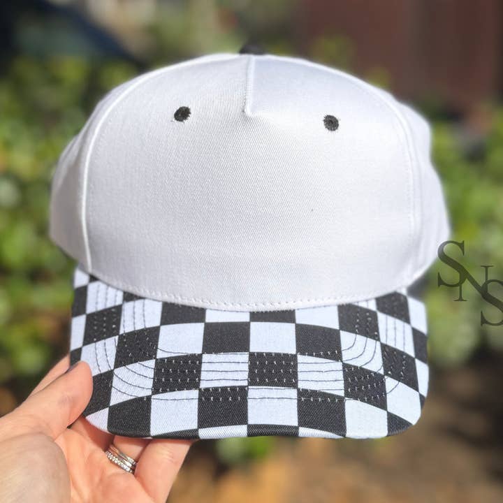 Southern N Savvy - Wholesale Baseball Cap - Women's - BLANK White/Black Checkered Hat0