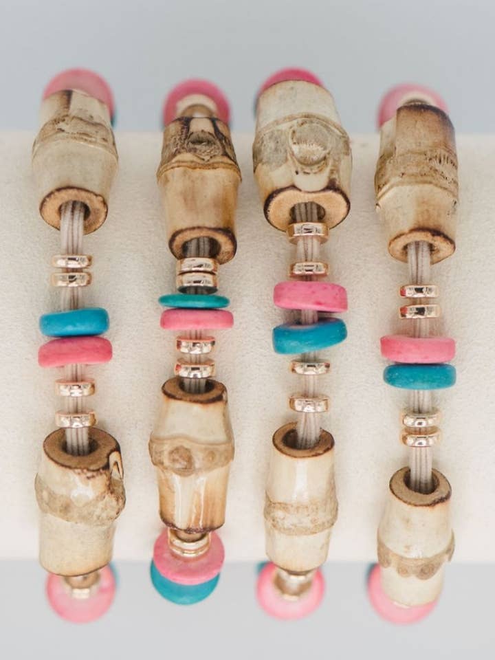 Ensemble d'élastiques à cheveux en bambou - Bleu clair / Rose pour la vente par Smith and Co. Design