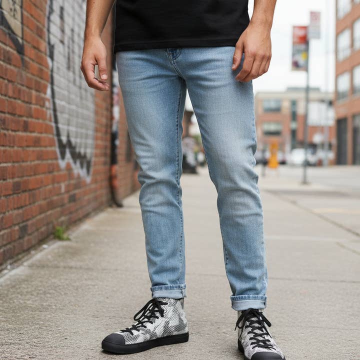 Chaussures montantes en toile noire pour hommes - Sneakers Diamond Camo pour la vente par IAKAM