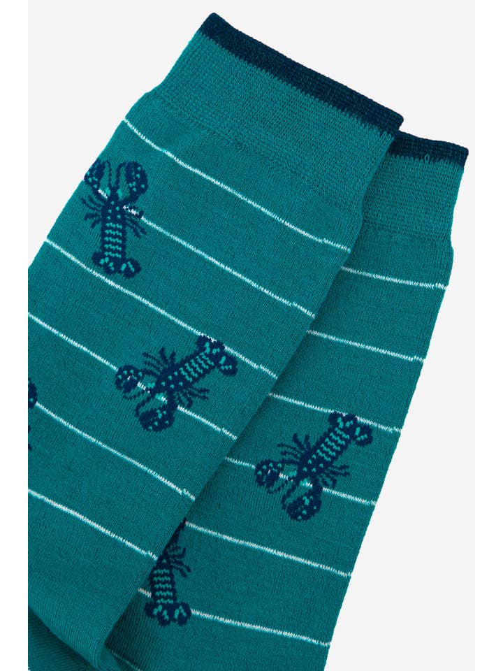 Sock Talk - Wholesale Socks - Men's - Men's Lobster Bamboo Socks Stripe in Aqua Blue1