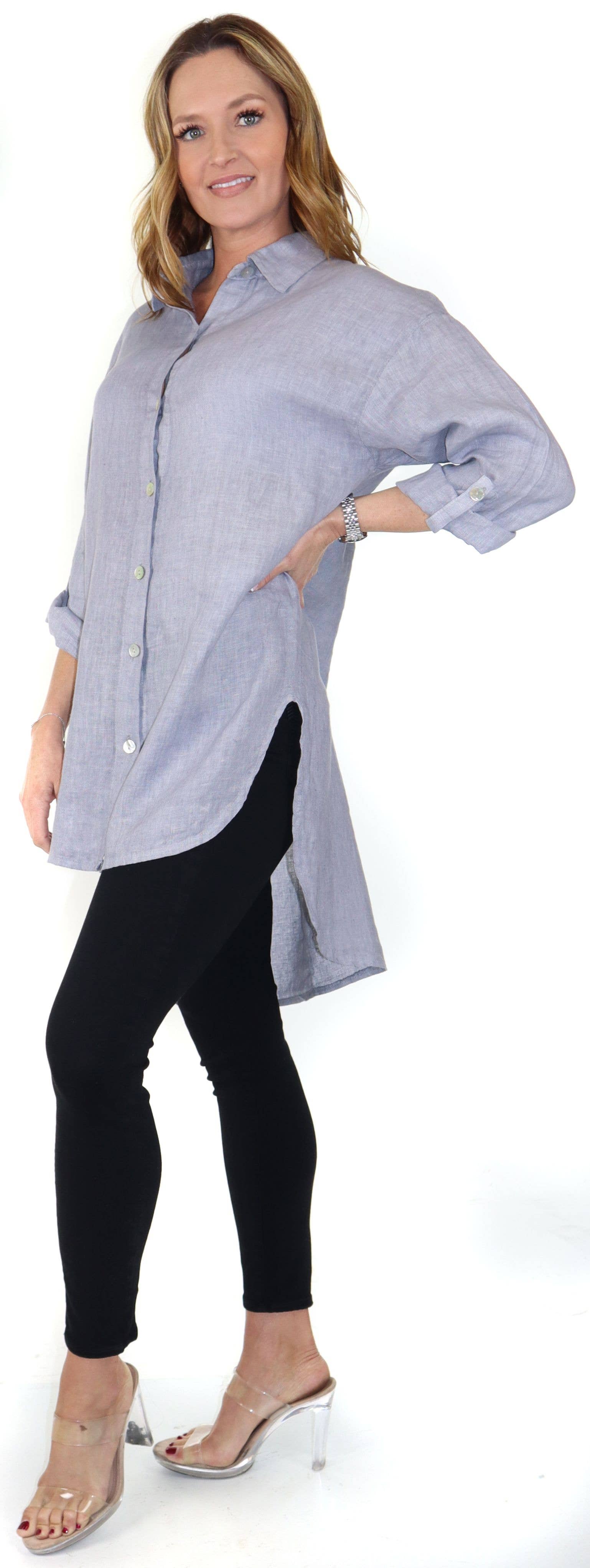 LINEN AND GAUZE - Vente Tunique – femme - 3348 - Blouse ample en lin Hi Low 9 couleurs13