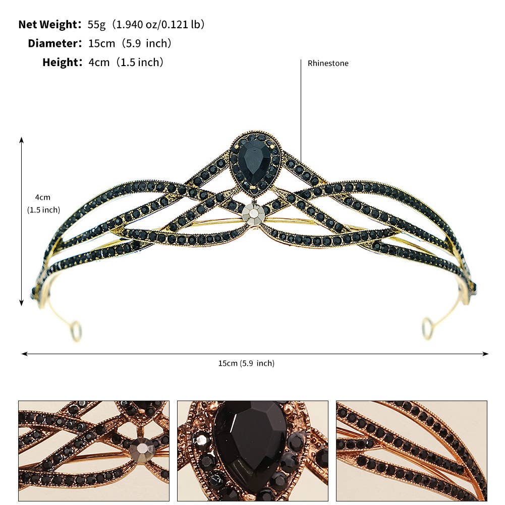 Tourtiwi - Wholesale Tiara - Women's - Obsidian Tiara Rhinestone Alloy Headdress Black Crown46