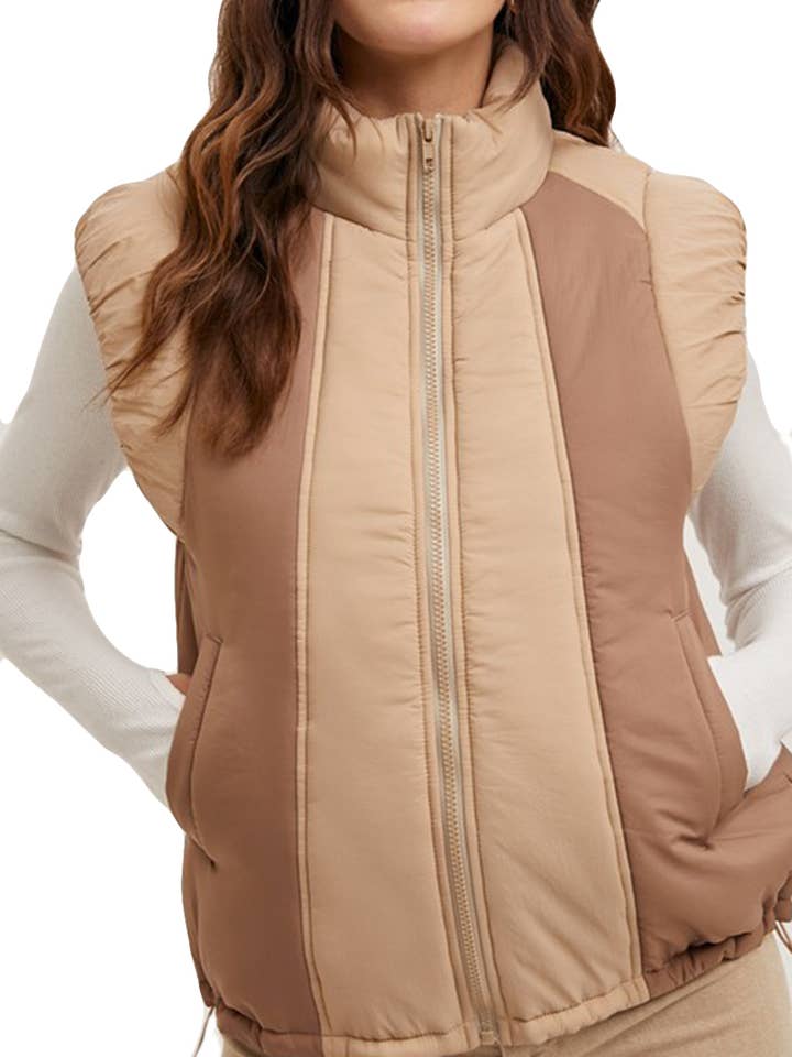 Contrast Puffer Zipper Down Vest for wholesale by Vanilla Monkey