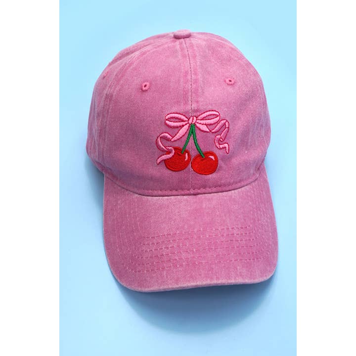 JOSSLYN by wall to wall - Wholesale Baseball Cap - Women's - EMBROIDERY BOW CHERRY BASEBALL CAP HAT | 40HW7283