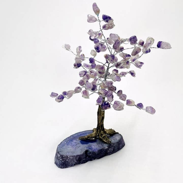 Rock Paradise - Wholesale Spiritual Stone/Crystal - Crystal Chevron Amethyst Tumbled Stone Tree on Agate Slab