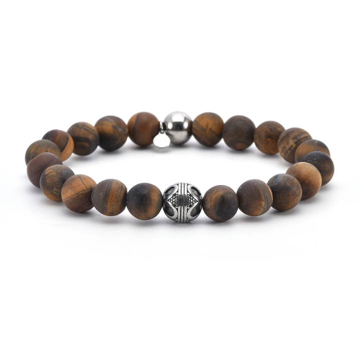 Bracelet acier pierres naturelles oeil de tigre jaune pour la vente par SIXTY STONES