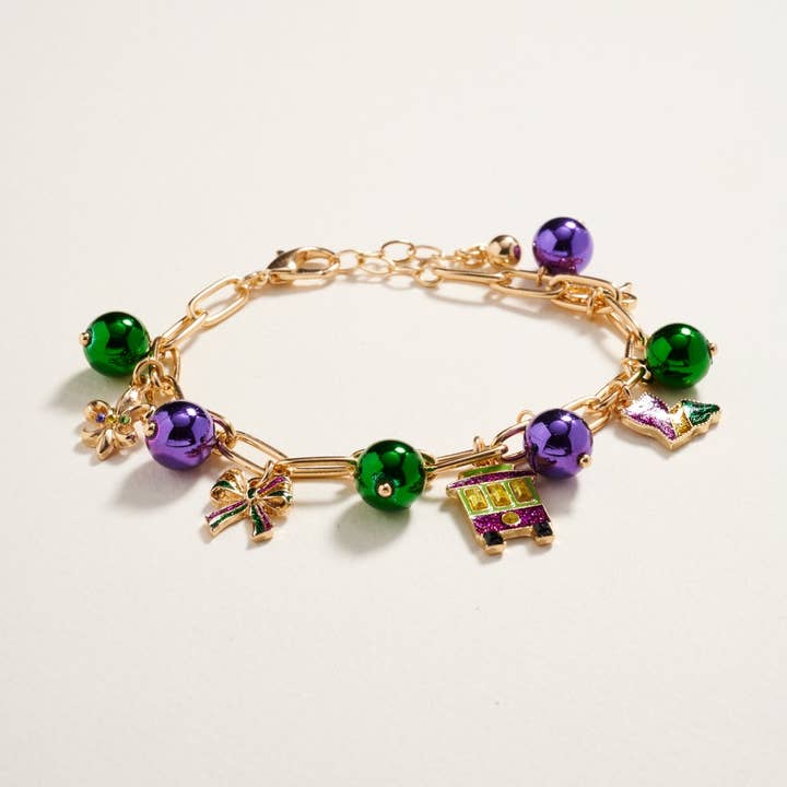 Designature New York - Wholesale Charm/Dangle Bracelet - Mixed Mardi Gras Charm Bead Chain Clasp Bracelet5
