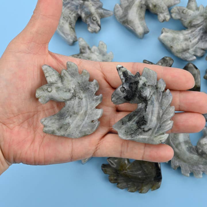 2" Natural White Labradorite Unicorn Gemstone Figurine for wholesale by ilovebeadsusa