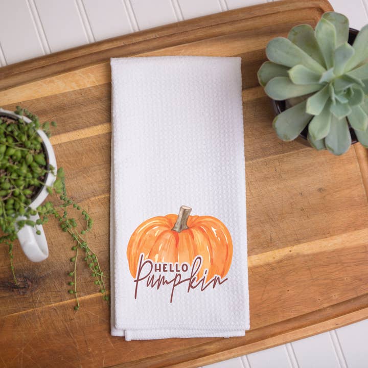 The Navy Knot - Wholesale Tea Towel - Hello Pumpkin Fall Kitchen Towel