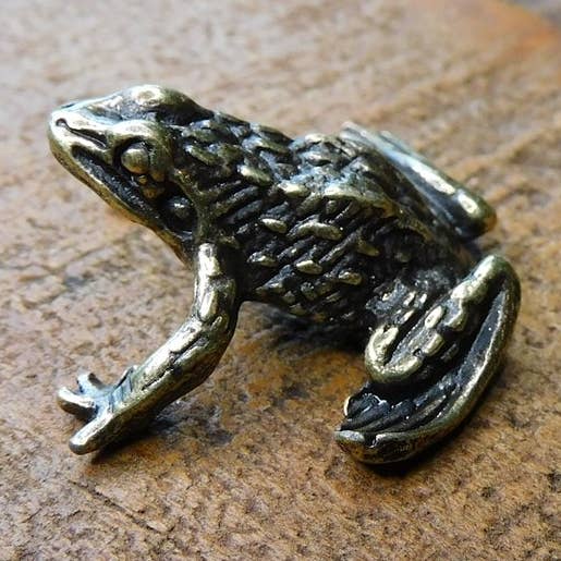Small Brass Sitting Frog Webbed Feet Figurine for wholesale by Superior Stones & Gifts INTL LLP