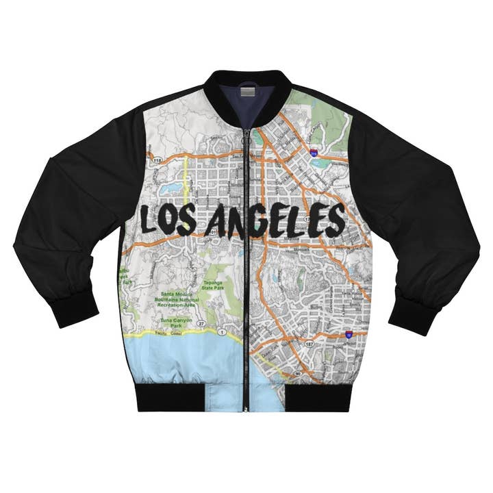 Los Angeles Kimante Black AOP Bomber Jacket for wholesale by Kimante Clothing