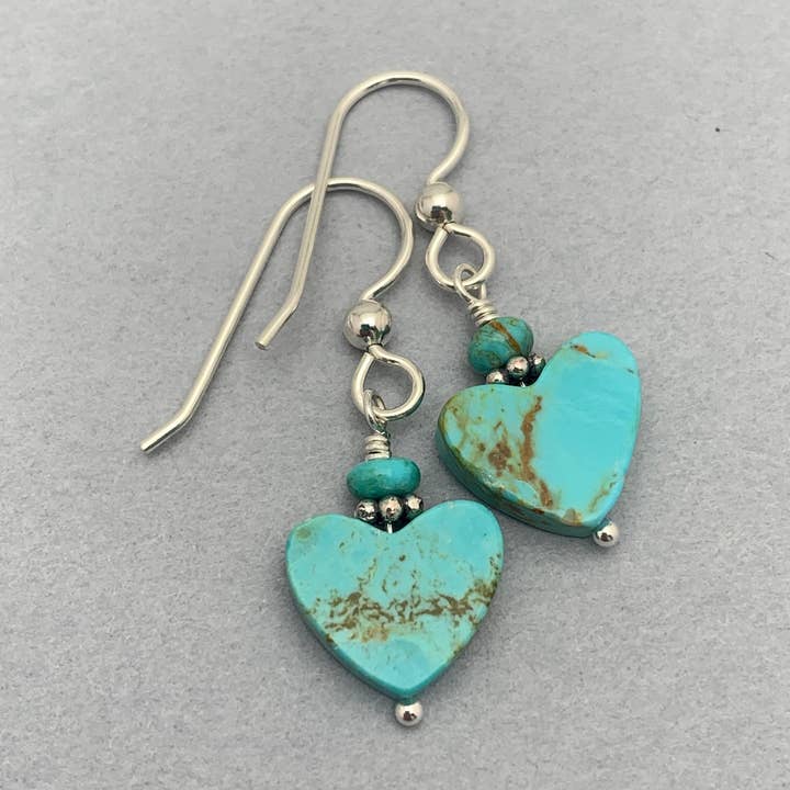 Brincos Kingman Coração Turquesa e Prata de 1ª Lei. Símbolo do amor por atacado de Sunlight Silver Jewelry