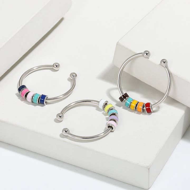 Rainbow Anxiety Fidget Spinner Ring in 925 Sterling Silver for wholesale by Perimade & Co. LLC