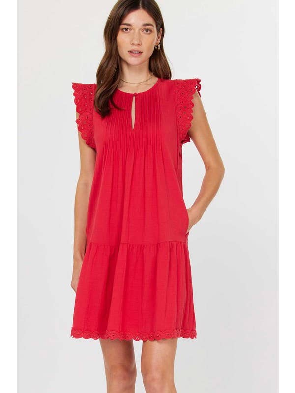 Current Air - Wholesale Tunic - Women's - Crochet Sleeve Tiered Mini Dress
