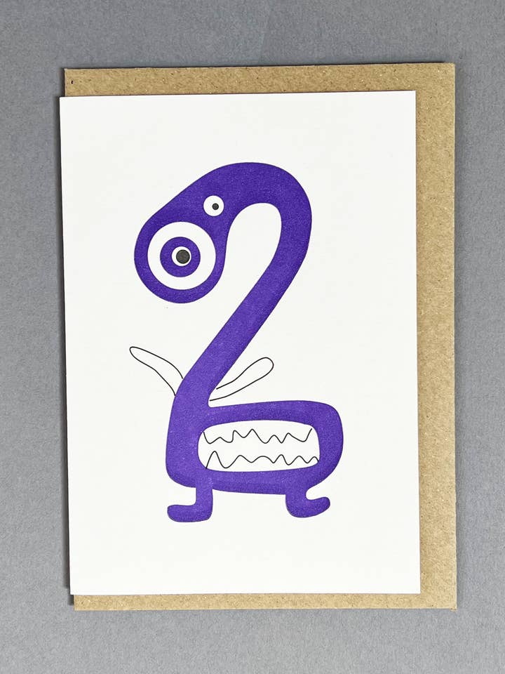 Alien Two Letterpress Card | 2nd Birthday Card for wholesale by Penguin Ink