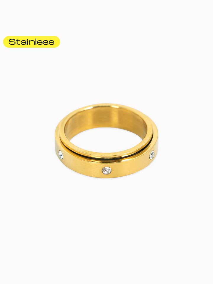 Stainless Anti Anxiety Fidget Crystal Orbit Calm Spinner Ring for wholesale by Sessori