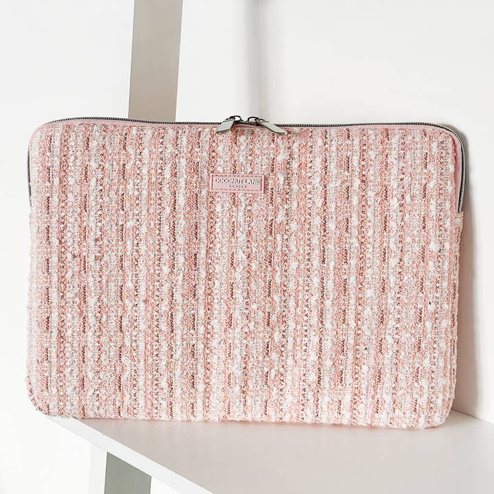 Pink Textured Tweed Laptop Sleeve for wholesale by Coconut Lane