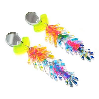 Boo and Boo Factory - Wholesale Hangende/ronde oorbellen - Neon Ombre Branch Laser gesneden acrylhars oorbellen2