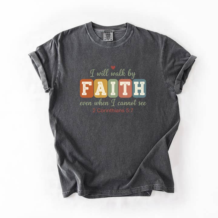 Faith Christian T-Shirt, 2 Corinthians 5:7 Bible Verse Shirt for wholesale by PressPilotCo