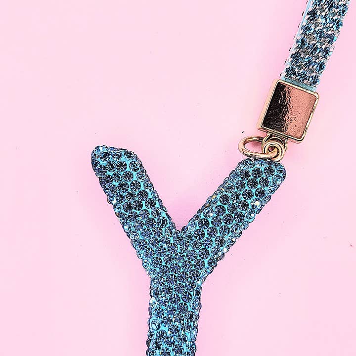 Silver Initial Letter Blue Crystal Key Ring & Bag Charm for wholesale on Faire23