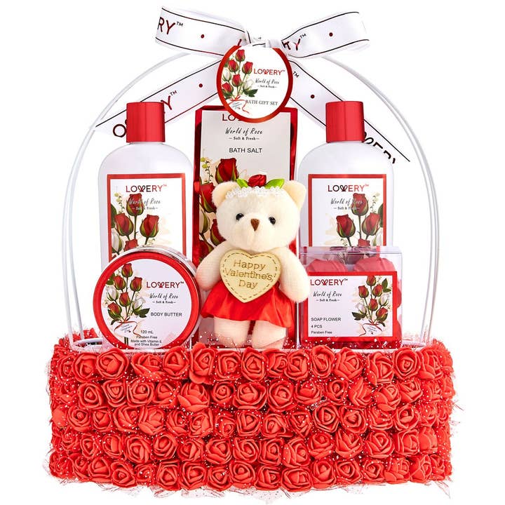 Mother's Day Spa Gift Basket - Red Rose Bath and Body Set for wholesale by Lovery