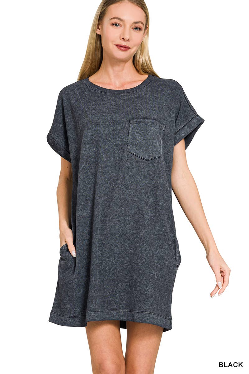 42POPS - Wholesale Dress - Women's - 'Cotton Washed T-shirts Dress w/ Side Pockets12