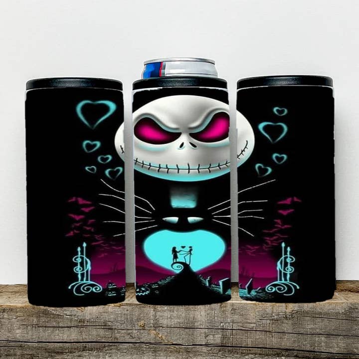 Jack Skellington Nightmare Before Christmas Jack Skellington and Sally Skellington Tumbler Koozie for wholesale by BreakOut Outfitters