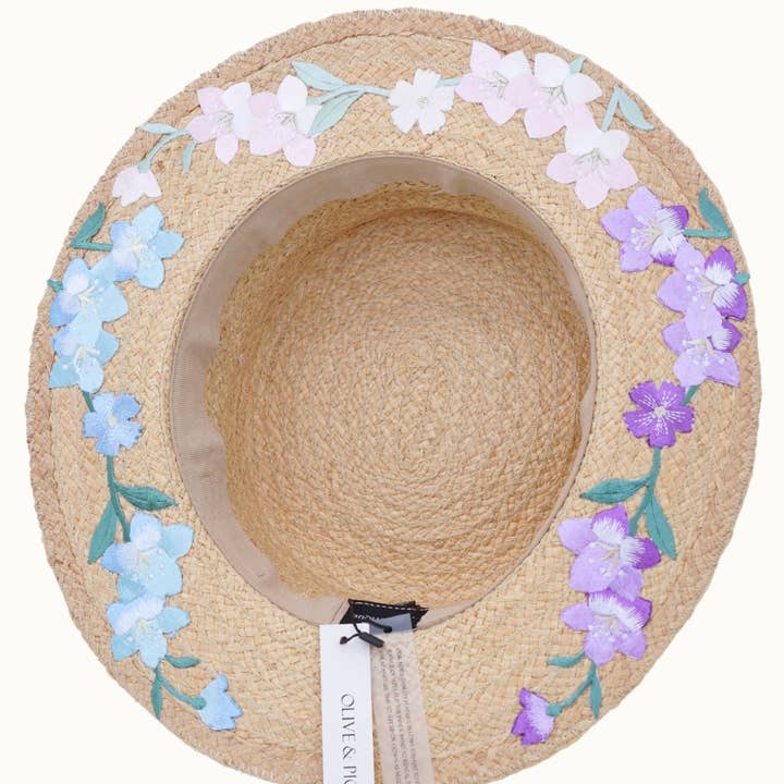 Olive & Pique - Wholesale Straw Hat - Women's - Floral Embroidery Raffia Straw Boater Sun Hat, Adjustable2