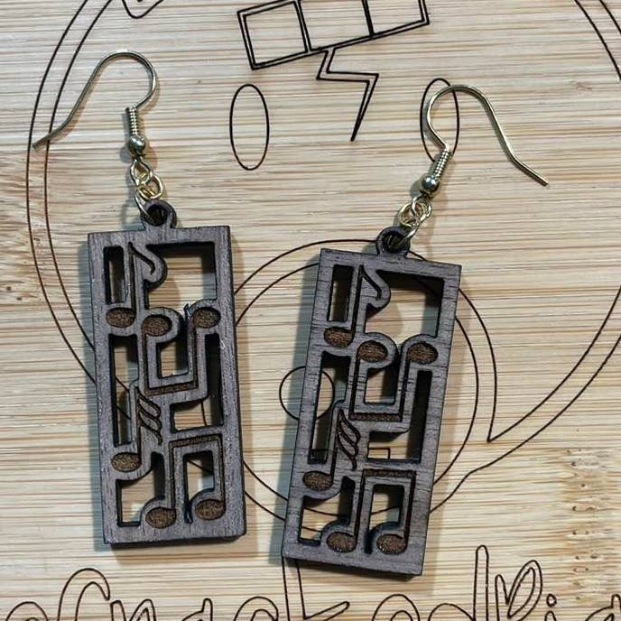 Walnut Music Note Earrings | Stainless Steel Hardware for wholesale by The Cracked Pig
