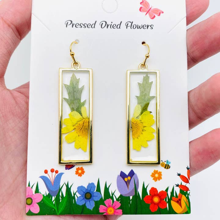 Yellow Chrysanthemum & Fern Dried Plant Earrings - PDF for wholesale by Mio Queena