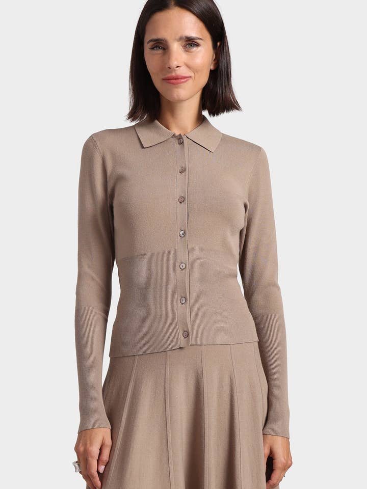 Viscose Blend Long Sleeve Shirt with Ribbed Details for wholesale by Minnie Rose