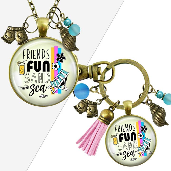 Friends Fun Sand Sea Boho Ocean Necklace Keychain Summer for wholesale by Gutsy Goodness