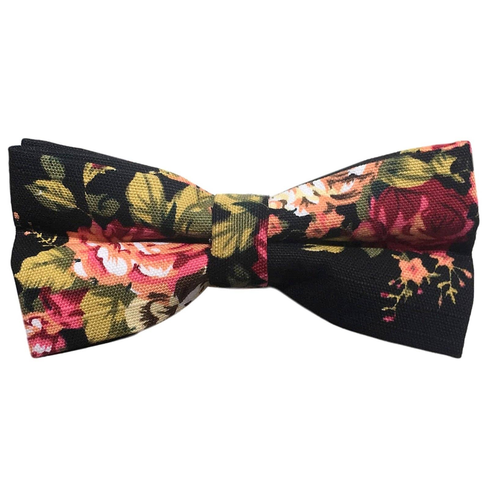 GASSANI - Wholesale Bow Tie - Men's - GASSANI Set of 2 Black Linen Wedding Bow Tie Handkerchief Floral Flower Bow Pre-tied2
