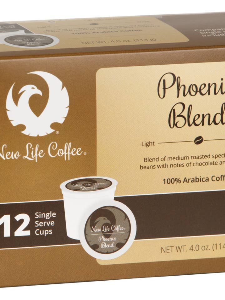 Phoenix Blend Tasses à servir unique, 12 carats. Boite pour la vente par New Life Coffee