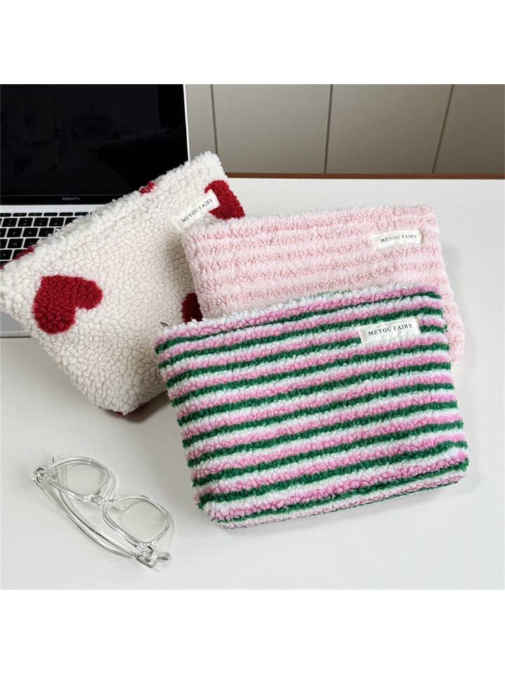Cosbai - Plush Heart And Stripe Pouch for wholesale by Funkyrel® Atzbranding Limited