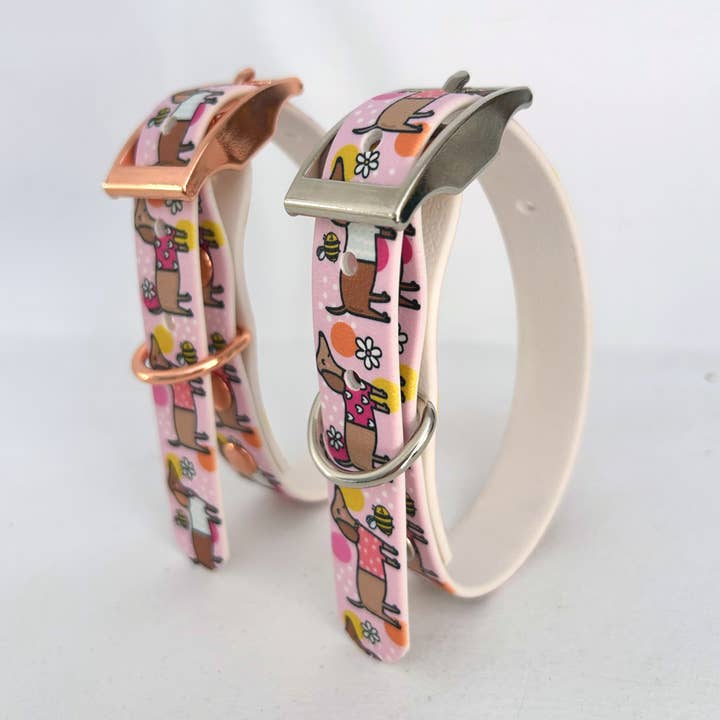 Puppies & Pom Poms - Wholesale Pet Collar - Dog - Bee Happy Dachshunds Pink Handmade Dog Collar5