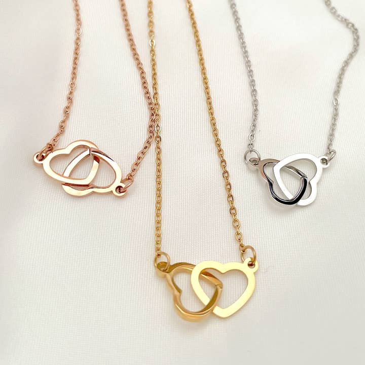 Interlocking Hearts Necklace - Tarnish-free Heart Necklace for wholesale by Blueyejewelry