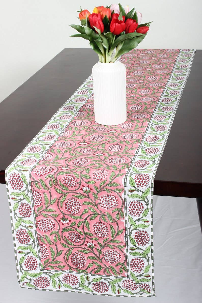 Fabricrush – wholesale Table runner – Strawberry Pink Indian Hand Block Print Table Runner4