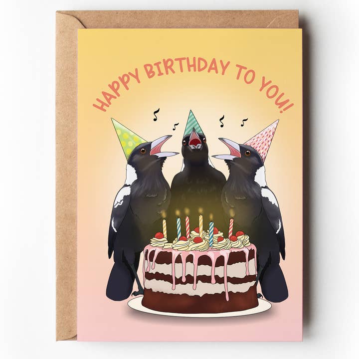 Magpies Birthday Card | Australian Gender Neutral Card for wholesale by Little Green Mini Creative