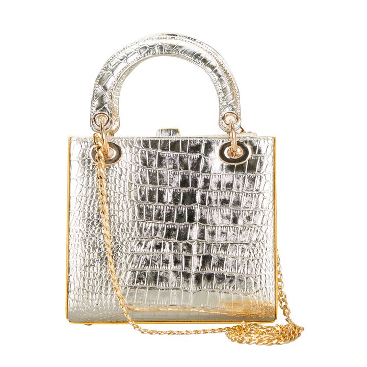 Mila Lady Top Handle | Gold Croc for wholesale by VELLAIRE