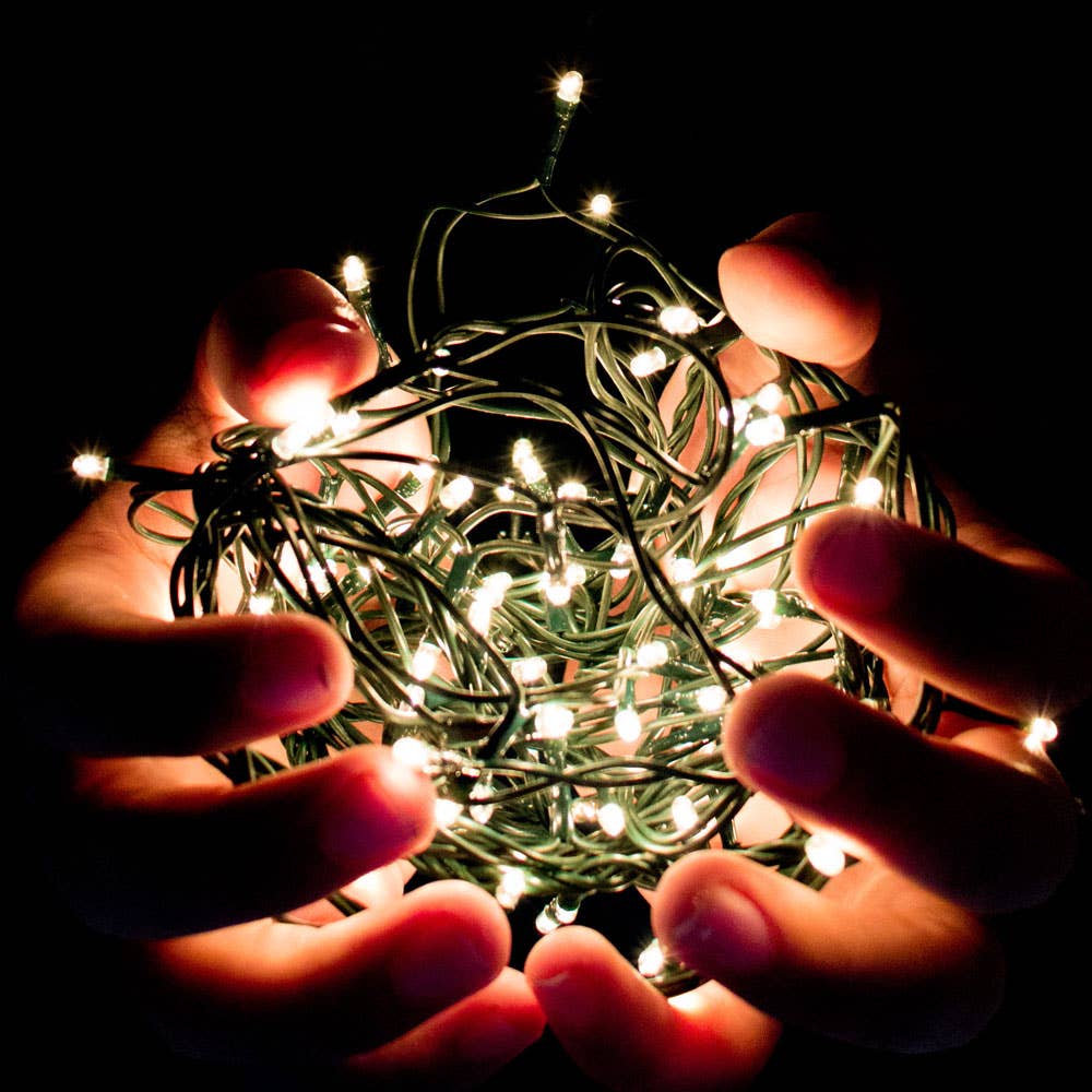 100 LED Green Cable String Christmas Lights,  Warm White for wholesale on Faire1