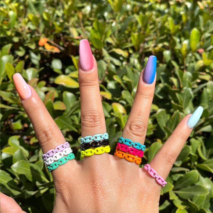 Anchor Ring Link Chain Ring Enamel Statement Jewelry Open Adjustable Ring Y2K Colorful Ring for wholesale by Aim Eternal
